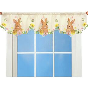 Grelucgo Embroidered Easter Valance W58 × L14 Inches for Kitchen Window (Bunny)