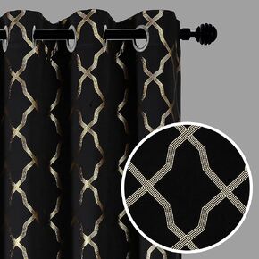 Zahari Home Compton Foil Print Polyester Top Grommet Blackout Window Curtain Drapes for Living Room Bedroom Decor, 52"x84", Single Panel, Black