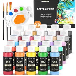 Shuttle Art Metallic Acrylic Paint Set, 20 Colors Metallic Paint in Bottles (60ml, 2oz) with 3 Brushes and 1 Palette, Rich Pigments, Non-Toxic for Artists, Beginners on Rocks Crafts CanvasWood Fabric