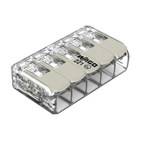 221-483 | WAGO 221 Series LEVER-NUTS® for Hazardous Locations | 3-conductor splicing connector | 24 – 12 AWG | transparent housing, white operating levers | [box of 50 pieces]