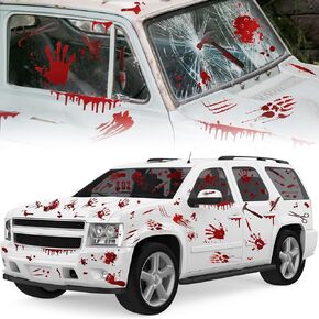 Qilery 15 Sheets Halloween Horror Car Decal Window Wall Floor Clings Horror Funny Decal Sticker Flowing Handprints Footprints Halloween Car Decor for Vampire Zombie Party Decorations Supplies
