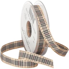 Morex BlackBerry Plaid Ribbon, 1-Inch by 22-Yard Spool, Natural