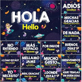 16 Pcs Spanish Words and Phrases Poster Set Spanish Classroom Decorations Spanish Phrases Bulletin Board Study Materials for Teachers Preschool School Classroom Language Study Classroom Decor
