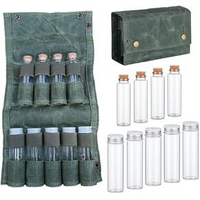 Camping Condiment Bottle Bag,Portable Spice Jar Bag Kit,Spice Jars Organizer for Cooking,Barbecue,Camping,Picnic (Green)