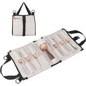 DERRWO Deluxe Wood Carving Tools Set of 12 Chisel with Mallet and Canvas Case | Wood Chisel Tools|Razor Sharp CR-V 60 Steel Blades|Good for Different DIY Projects and Engraving