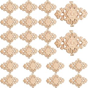 20 Pcs Wood Appliques Decorative Wood Applique for Furniture Wooden Carved Onlay Appliques Wood Appliques and Onlays for Furniture DIY Wood Carving Decals for Wall Cupboard Door Bed Cabinet (Rustic)