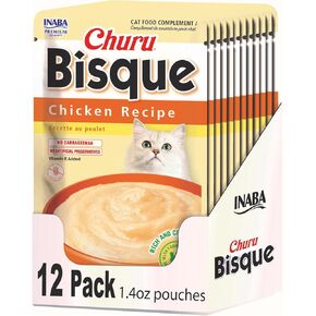 INABA Churu Bisque for Cats, Creamy Lickable Purée Side Dish with Vitamin E, 1.4 Ounces per Pouch, 12 Pouches Total, Tuna Variety