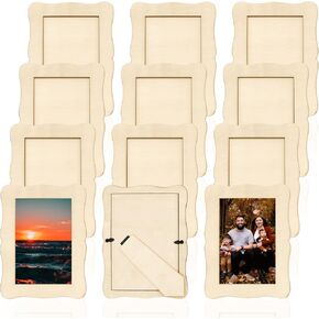 RYKOMO 12 Pieces DIY Wood Picture Frames Unfinished Solid Wood Photo Picture Frames for 4 x 6 in Photos, Standing Wooden Photo Frames for Crafts Wood, DIY Painting, Arts Projects, Decorate