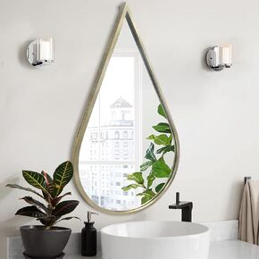 Wall Mirror Decorative Mirrors Mounted Decor Tear Drop Shape Wall-Mounted Gold for Bedroom Living Room Entryway Bathroom Vanity(Gold, 1-Pack)