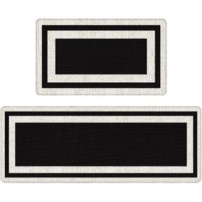 Black and Gray Design Kitchen Mat and Rugs Set of 2, Non-Slip Standing Desk Mat, Waterproof Cushioned Anti Fatigue Kitchen Mats