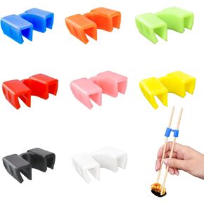 AccEncyc Reusable Chopstick Helpers 8 Pairs Training Chopstick Hinges Connector Multicolor Training Chopstick for Adults, Beginner, Trainers or Learner