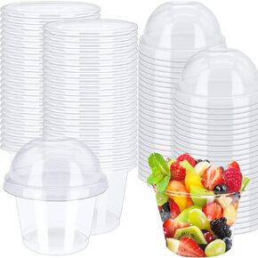 100pcs 8oz Plastic Parfait Cups with Lids and Sporks,Disposable Square Dessert Cups with Spoons,Cake Container for Party,Mousse,Ice Cream,Pudding,Snacks,Fruits,Cupcake