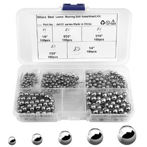 500PCS 5 Sizes Steel Ball Bearings Assortment Set Small Ball Bearing Balls Steel Ball (1/8", 5/32", 3/16", 7/32", 1/4")