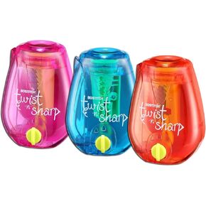 Bostitch Office Twist-N-Sharp Manual Pencil Sharpener, Easy Open Tray, Perfect for Kids, Works with Colored Pencils & Makeup Pencils, 3-Pack