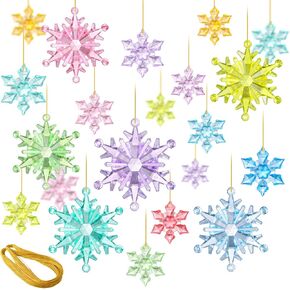 51 Pcs Colorful Snowflake Ornaments Acrylic Snowflake Pendants for Christmas Tree Wedding Party Winter Party Ceiling Hanging Deco