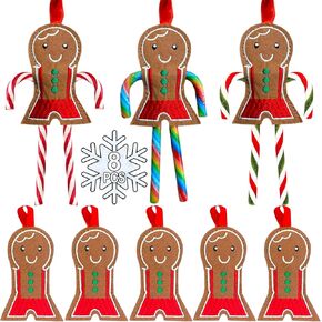 Christmas Gingerbread Candy Cane Ornament | 8 Pcs Gingerbread Candy Cane Holders | Gingerbread Christmas Decorations | Gingerbread Man Candy Cane Ornament Christmas Tree | Xmas Party Favors | BASHOUT
