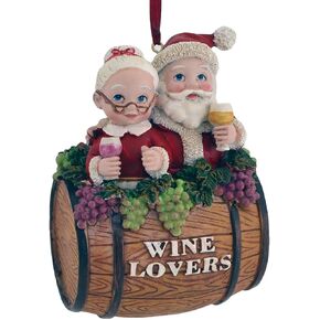 Mr. & Mrs. Claus "Wine Lover" Barrel Ornament