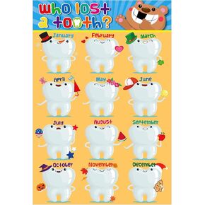 D4DREAM Who Lost a Tooth Chart Poster 11"x 17" Back to School Health Poster for Classroom Nurse Office Chart Poster for Kid Toddler Kindergarten Preschool Elementary School Decoration Teacher Supplies