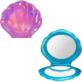 Compact Magnifying Mirror, 2 pcs Seashell Mirrrors with Gift Wrapping, Shell Mirrors Double-Sided Magnification Makeup Mirror for Women Girls (Blue Seashell, Pink Seashell)