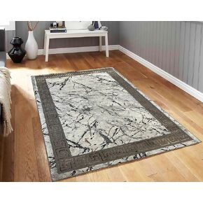 HADBA Marble Collection Blue Area Rug 5x7 Modern Abstract Granite Gold Design Borderd Look Non-Slip Leather Backing Non-Shedding for Living Room, Bedroom, Dining Room (5' x 7')