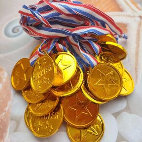 Jilukibo 30PCS Gold Winner Award Medals for Parties, Competition,Students Rewards, Games, Sports, Dress Up, Plastic Winner Medals with Ribbon Necklaces