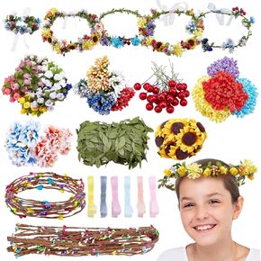 INFUNLY 20 Set DIY Flower Crowns Making Kit Handmade Floral Crown Garland Kit Make Your Own Flower Wreath Hair Accessories Gift for Women