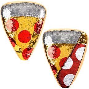 Forest & Twelfth Pizza Slice Throw Pillow, Reversible Sequin, Beautifully Colored Plush Pepperoni Pizza Slice Shaped Cushion