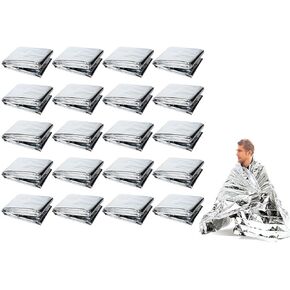 20 قطعة من بطانيات الطوارئ للتخييم باللون الفضي، بطانيات الطوارئ لبطانية النجاة، بطانيات حرارية للطوارئ، 83 بوصة × 51 بوصة (130 * 210 سم)، مقاومة للماء، للمشي لمسافات طويلة، والتخييم، والإسعافات الأولية، والتزلج، والماراثون in Kuwait