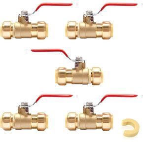 3/4 Inch Ball Valve,Pushfit Shut-off Valve for Cold Water,Push to Connect Ball Valve with Disconnect Clip(Blue Handle,Pack of 1)