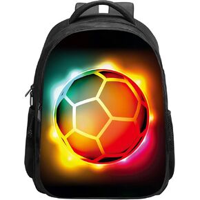 SARA NELL Kids Growing Fire Soccer Backpack for School Boys Girls,Kindergarten Elementary Toddler School Backpack, Premium Book Bag with 2 Main Compartment, 15.7 Inches