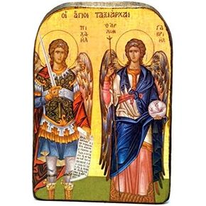 Handmade Wooden Greek Christian Orthodox Mount Athos Icon of Archangels Michael and Gabriel /Mp2