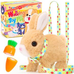 Tagitary Plush Toys Electronic Toy with Sounds,Wiggling Ears,Twitching Mouth and Nose, Interactive Rabbit Toy for Kids with Leash,Easter Christmas Birthday Gift for Toddlers Kids