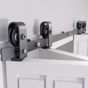 88" Bi-Folding Sliding Barn Door Hardware Kit 7.3ft Barn Door Bifold Hardware Kit for Four 21" Closet Door Heavy Duty Top Mount Roller Slide Smoothly Quietly Black No Door
