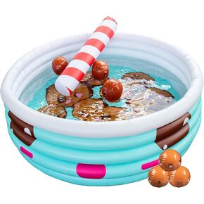 Aquamazing Large Inflatable Kiddie Pool- Cute Ramen Bowl Theme, Kawaii Inspired Children's Pool w Play Pillow Floats and Accessories -Measures 67" x 26" Family Sized for Baby, Toddlers, Kids, & Adults
