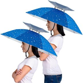Amylove 2 Pcs 37'' Diameter Large Umbrella Hat for Adults Kids Double Layer Folding Compact UV Rain Protection Umbrella Cap Adjustable Headwear for Fishing Camping Gardening Beach