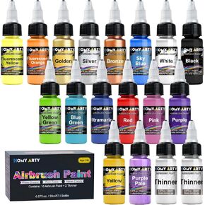 Airbrush Paint - 30 Colors with 3 Thinner, Ready to Spray Airbrush Paint Set, Water-Based Acrylic Air brush Paints for Metal, Plastic Models, Canvas, Wood, 20ml/Bottle