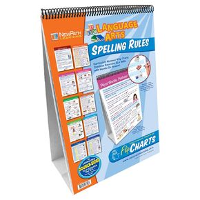 Spelling Rules Flip Chart Set (Grades 3 - 6) - 10 Laminated Write-On/Wipe-Off, Double-Sided Charts Mounted on Easel with Activity Guide