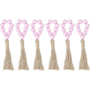 uxcell 6Pcs Wooden Bead Napkin Rings, Farmhouse Wood Bead Napkin Buckles with Jute Rope Tassels for Christmas Thanksgiving Wedding Home Table Decor (Gold)