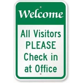 Safety Signs Outdoor Wall Art Decor Welcome, All Visitors Please Check in at Office Sign Warning Tin Metal Sign Notice Security Sign Street 8x12