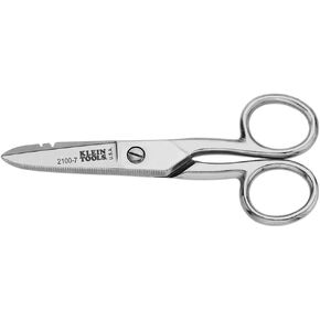 Klein Tools 2100-7 Electrician Scissors for Home Theater, Datacom, Telecom, Cuts, Crimps, Strips, Nickel Plated