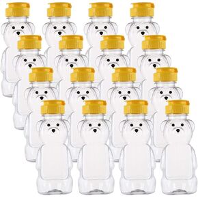 Bekith 16 Pack 8 Fluid Oz Plastic Bear Honey Bottle Jars, Honey Squeeze Bottle Empty with Flip-top Lid for Storing and Dispensing