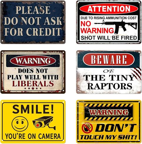 علامة قصدير معدنية عتيقة [6 قطع] إكسسوارات بار مضحكة عتيقة فريدة من نوعها لتزيين الحائط في المرآب ورجل الكهف ومطعم المطبخ ولوحة فنية لتزيين الحائط مقاس 12 × 8 بوصات in Kuwait