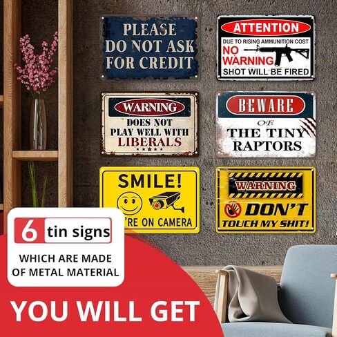 علامة قصدير معدنية عتيقة [6 قطع] إكسسوارات بار مضحكة عتيقة فريدة من نوعها لتزيين الحائط في المرآب ورجل الكهف ومطعم المطبخ ولوحة فنية لتزيين الحائط مقاس 12 × 8 بوصات in Kuwait