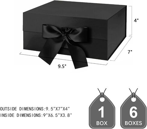 صندوق هدايا JINMING مقاس 7.5 × 7.5 × 3 بوصات مع غطاء، صندوق العريس الأسود، صندوق هدايا قابل للطي مع إغلاق مغناطيسي in Kuwait