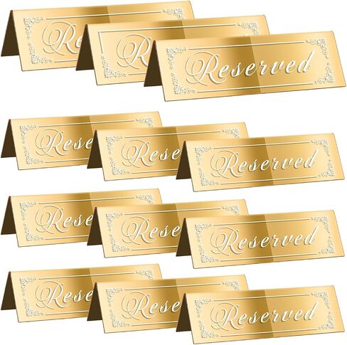 12PCS Reserved Table Signs, Rose Gold Reserved Signs for Wedding, Acrylic Double-side Reserved Seating Signs, Mirrored Guest Reservation Table Tent Sign for Birthday Party, Event, Restaurant in Saudi Arabia