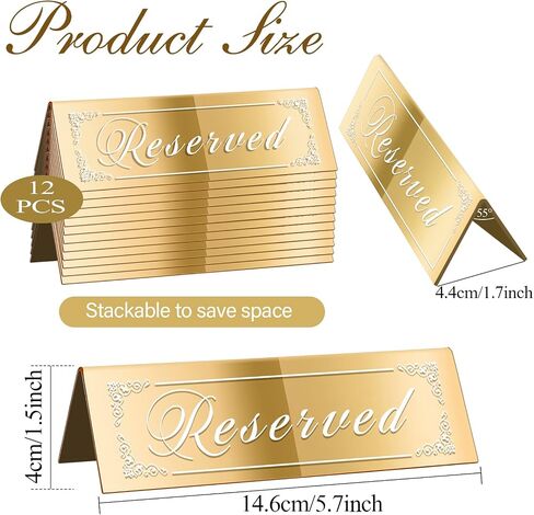 12PCS Reserved Table Signs, Rose Gold Reserved Signs for Wedding, Acrylic Double-side Reserved Seating Signs, Mirrored Guest Reservation Table Tent Sign for Birthday Party, Event, Restaurant in Saudi Arabia