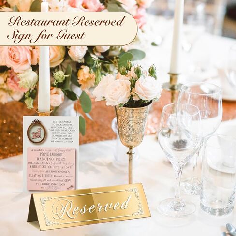 12PCS Reserved Table Signs, Rose Gold Reserved Signs for Wedding, Acrylic Double-side Reserved Seating Signs, Mirrored Guest Reservation Table Tent Sign for Birthday Party, Event, Restaurant in Saudi Arabia