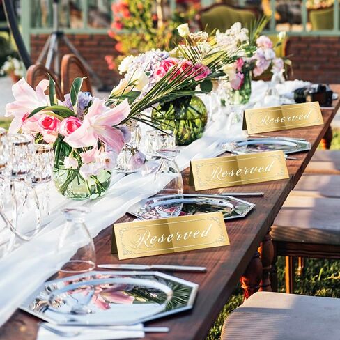 12PCS Reserved Table Signs, Rose Gold Reserved Signs for Wedding, Acrylic Double-side Reserved Seating Signs, Mirrored Guest Reservation Table Tent Sign for Birthday Party, Event, Restaurant in Saudi Arabia