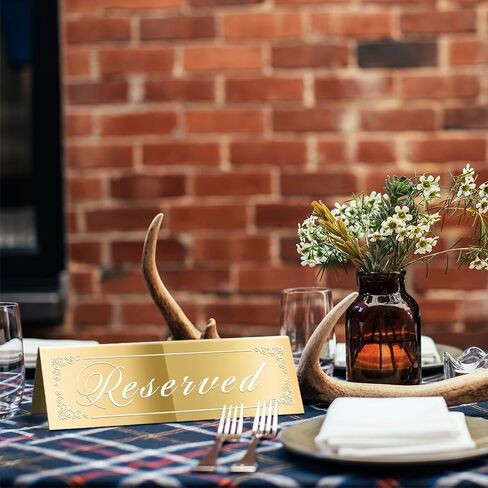 12PCS Reserved Table Signs, Rose Gold Reserved Signs for Wedding, Acrylic Double-side Reserved Seating Signs, Mirrored Guest Reservation Table Tent Sign for Birthday Party, Event, Restaurant in Saudi Arabia