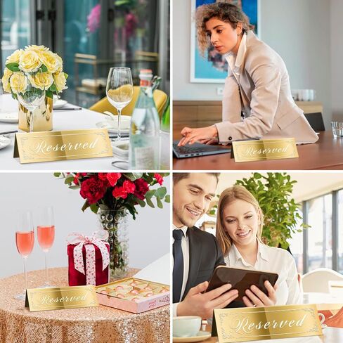 12PCS Reserved Table Signs, Rose Gold Reserved Signs for Wedding, Acrylic Double-side Reserved Seating Signs, Mirrored Guest Reservation Table Tent Sign for Birthday Party, Event, Restaurant in Saudi Arabia